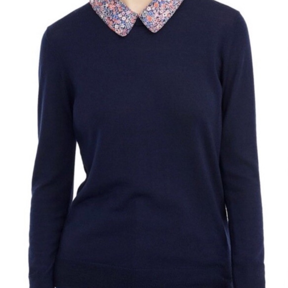Navy Blue Sweater with Floral Collar